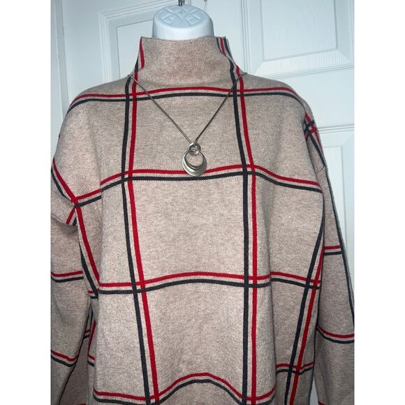 Tahari Sweater - drop shoulder mock neck classy beige  size L - Picture 3 of 14